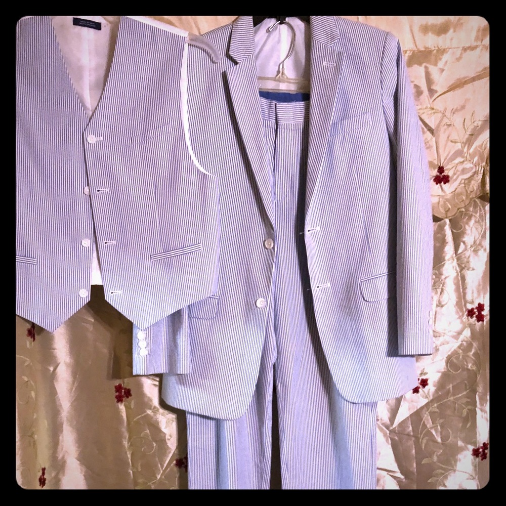 Blue and White strip Izod suit from Belks